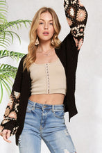 Multi Color Sleeve Crochet Cardigan - Black or Off White