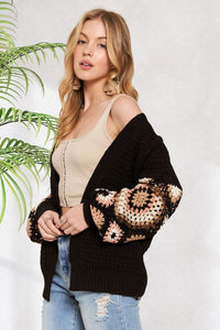 Multi Color Sleeve Crochet Cardigan - Black or Off White