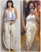 POL Designed in high rise wide pants in denim/twill with lace on top patch, outseam detail, floral metal button detail, solid color - Oatmilk.