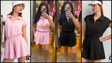 Butter Short Sleeve Quarter Zip Romper - Sugar Pink or Black