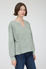 Washed Exposed Seam Long Sleeve Knit Top - Moss