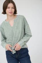 Washed Exposed Seam Long Sleeve Knit Top - Moss