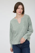 Washed Exposed Seam Long Sleeve Knit Top - Moss