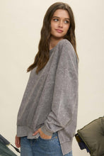 Washed Side Split Long Sleeve Knit Top - Charcoal