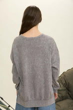 Washed Side Split Long Sleeve Knit Top - Charcoal