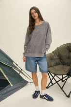 Washed Side Split Long Sleeve Knit Top - Charcoal