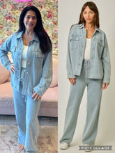 Washed Knit Denim Shacket - Denim Blue or Light Denim Blue