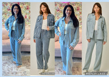 Washed Knit Denim Shacket - Denim Blue or Light Denim Blue