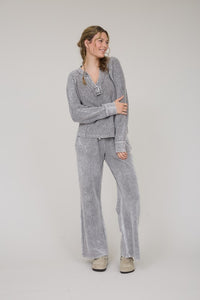 Washed High Waist Drawstring Lounge Pants - Charcoal Or Indigo Blue