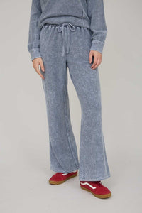 Washed High Waist Drawstring Lounge Pants - Charcoal Or Indigo Blue