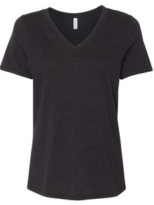 BELLA + CANVAS - Women's Relaxed Heather CVC V-Neck Tee - Black Heather