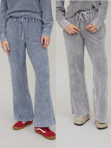 Washed High Waist Drawstring Lounge Pants - Charcoal Or Indigo Blue