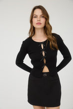 Cutout Bow Detail Ribbed Knit Cardigan - Black, Navy Or Deep Red