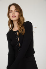 Cutout Bow Detail Ribbed Knit Cardigan - Black, Navy Or Deep Red