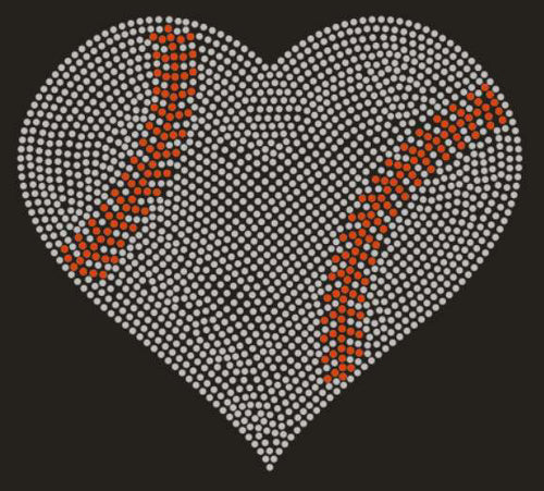Baseball Sports Bling Heart Transfer -