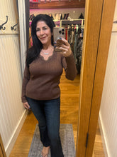 Metallic Ribbed Knit Scallop-neck Top - Brown
