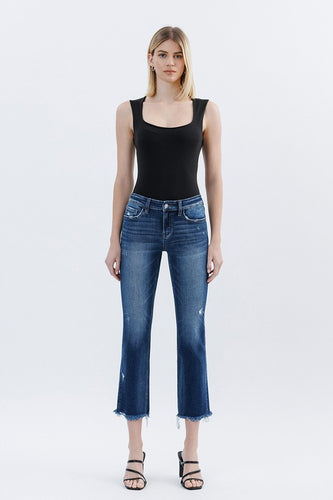 FLYING MONKEY LOW RISE UNEVEN RAW HEM SLIM STRAIGHT JEANS - STUNNED