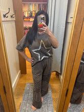 Mineralwashed Leopard Asymmetrical Tier Pants - Ashed Black or Ashed Brown