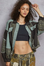 POL Designed in balloon sleeve cropped fit jacket in thermal with paisley pattern contrast -Charcoal/Teal