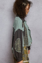 POL Designed in balloon sleeve cropped fit jacket in thermal with paisley pattern contrast -Charcoal/Teal