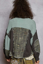 POL Designed in balloon sleeve cropped fit jacket in thermal with paisley pattern contrast -Charcoal/Teal