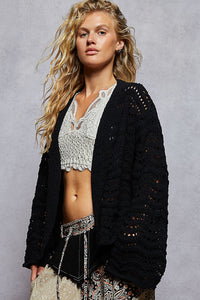 POL Relaxed Fit Open Cardigan In Chenille - Almond or Black