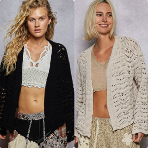 POL Relaxed Fit Open Cardigan In Chenille - Almond or Black
