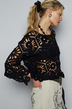POL Designed in round neck 3/4 sleeve cropped fit top in crochet with various weave knit patterns - Black or Olive