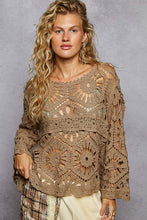 POL Designed in round neck 3/4 sleeve cropped fit top in crochet with various weave knit patterns - Black or Olive