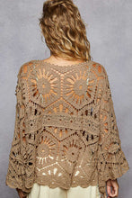 POL Designed in round neck 3/4 sleeve cropped fit top in crochet with various weave knit patterns - Black or Olive