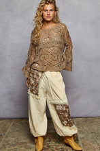 POL Designed in round neck 3/4 sleeve cropped fit top in crochet with various weave knit patterns - Black or Olive