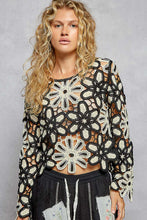 POL Designed in round neck long sleeve regular fit top in crochet with various floral weave knit patterns - Black/Beige