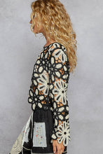 POL Designed in round neck long sleeve regular fit top in crochet with various floral weave knit patterns - Black/Beige