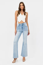 HIDDEN Light Wash Double Waistband Utility Pocket Flare