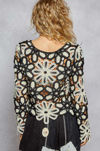 POL Designed in round neck long sleeve regular fit top in crochet with various floral weave knit patterns - Black/Beige