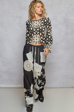 POL Designed in round neck long sleeve regular fit top in crochet with various floral weave knit patterns - Black/Beige