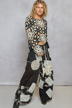 POL Designed in round neck long sleeve regular fit top in crochet with various floral weave knit patterns - Black/Beige