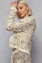 POL Designed in V-neck long sleeve cropped fit cardigan in crochet - Natural or Off White