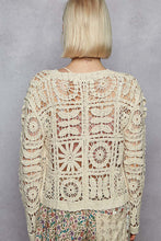 POL Designed in V-neck long sleeve cropped fit cardigan in crochet - Natural or Off White