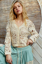 POL Designed in V-neck long sleeve cropped fit cardigan in crochet - Natural or Off White