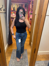 Hidden Medium Wash Frayed Hem Cargo Crop Flare