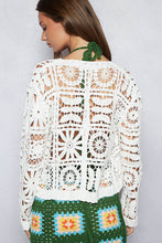 POL Designed in V-neck long sleeve cropped fit cardigan in crochet - Natural or Off White