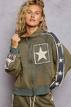 POL jacket in French terry star patch detailing - Vintage Moss or Black
