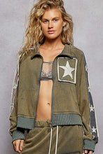 POL jacket in French terry star patch detailing - Vintage Moss or Black