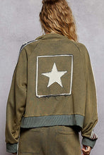 POL jacket in French terry star patch detailing - Vintage Moss or Black