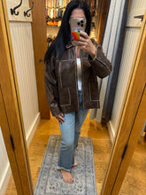 Washed Faux Leather Collared Zip-up Jacket - Black or Brown