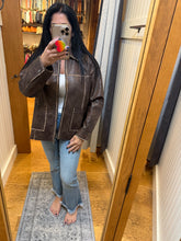 Washed Faux Leather Collared Zip-up Jacket - Black or Brown