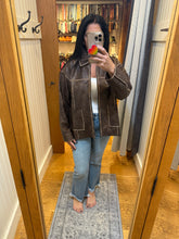 Washed Faux Leather Collared Zip-up Jacket - Black or Brown