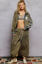 POL jacket in French terry star patch detailing - Vintage Moss or Black