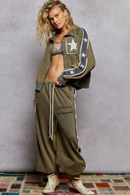 POL jacket in French terry star patch detailing - Vintage Moss or Black
